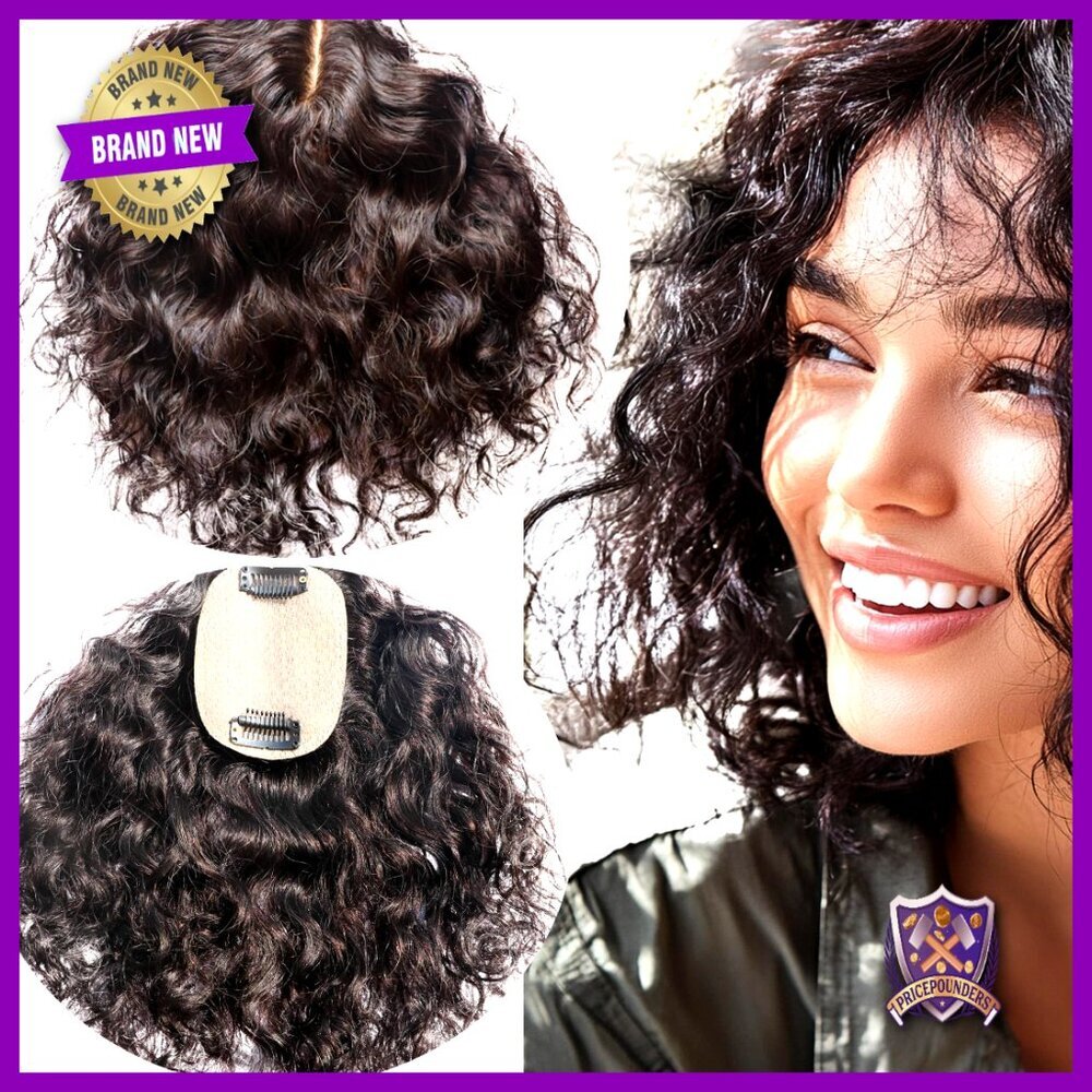 Curly Human Hair Topper Realistic Scalp Clip-In Volume Enhancement